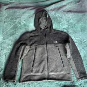The North Face Charcoal and Light Gray Fleece Hooded Jacket